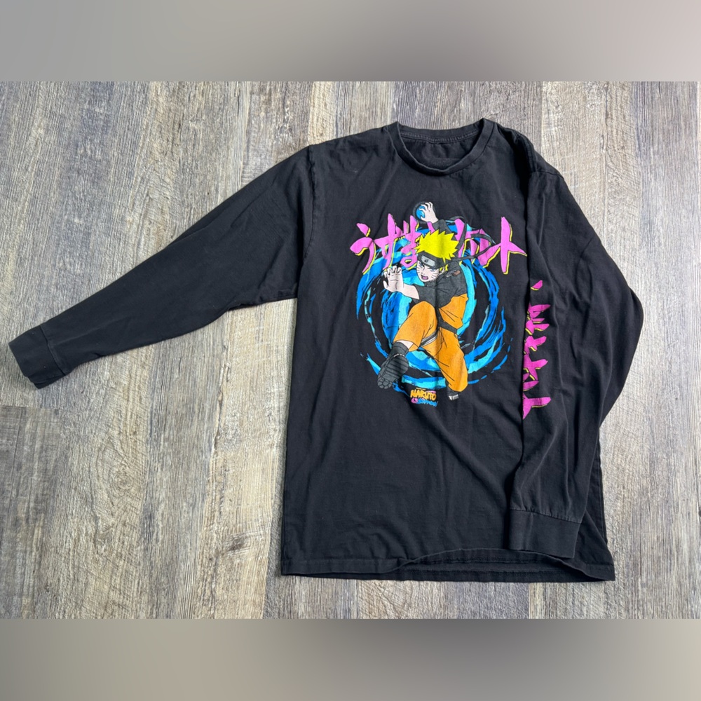 Men’s Large Black Anime Naruto Graphic Long Sleeve Shirt Good Condition